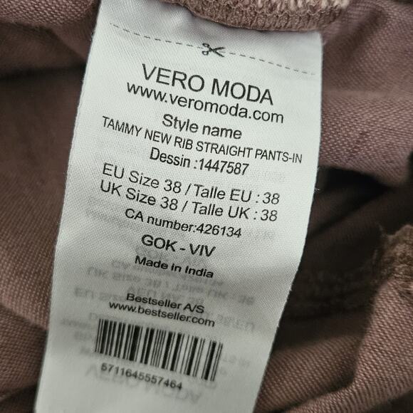 Vera Moda Brown New Rib Straight Pants Size 12 - Picture 4 of 4